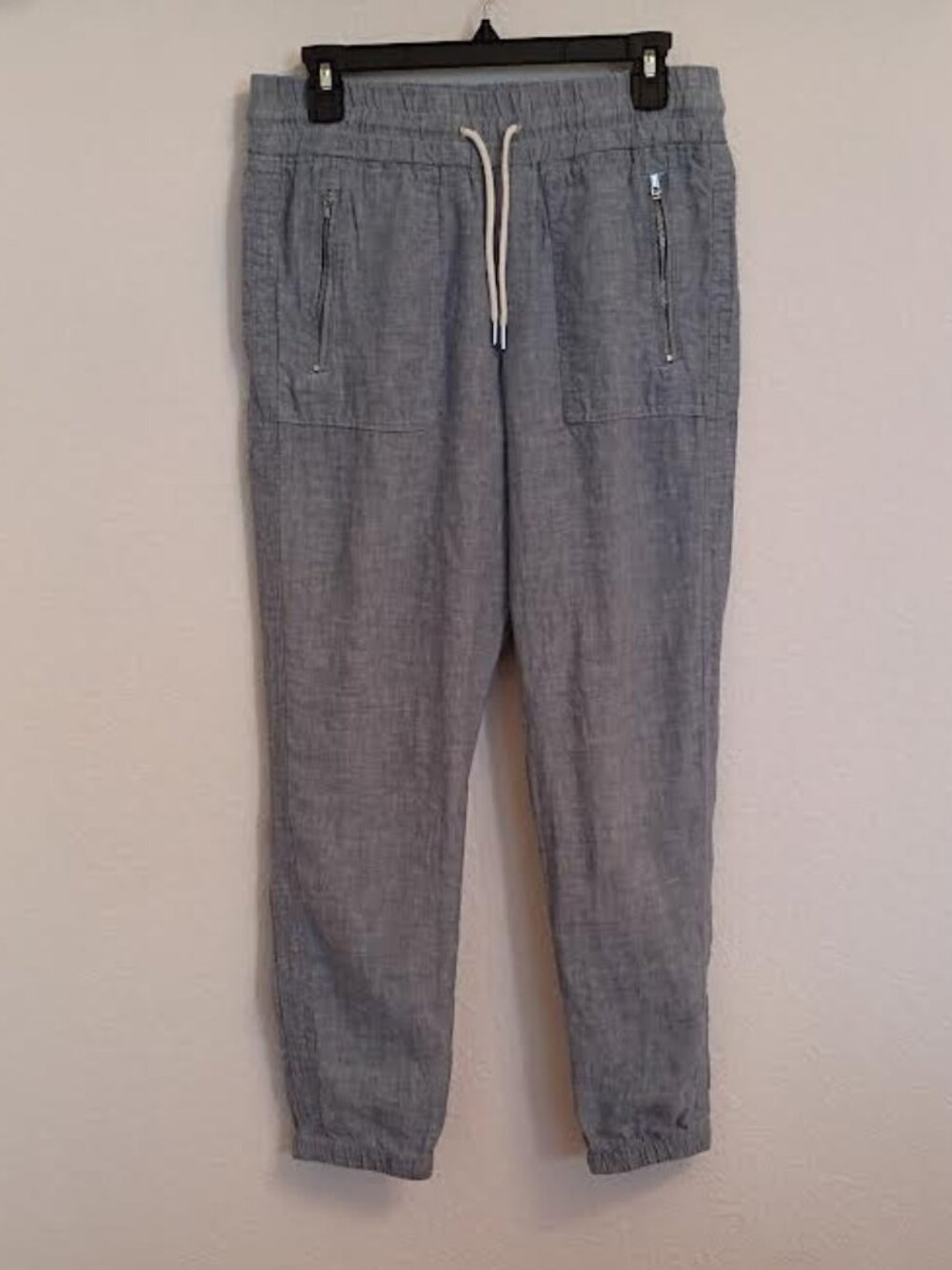 ATHLETA WOMEN'S CABO LINEN JOGGER PANT CHAMBRAY BLUE TIE ELASTIC WAIST SIZE 6